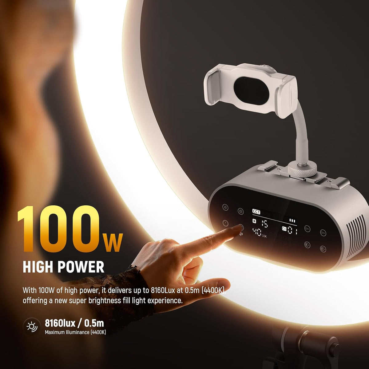NEEWER 19" 100W High Power LED Ring Light with Tripod Stand, RH100B