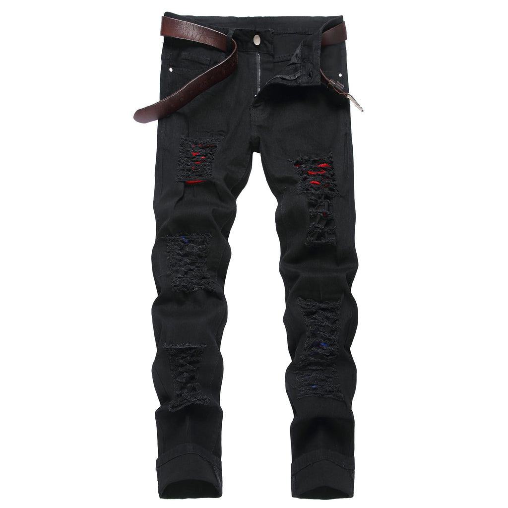 Men's Ripped Slim Fit Jeans Straight Leg Denim Pants