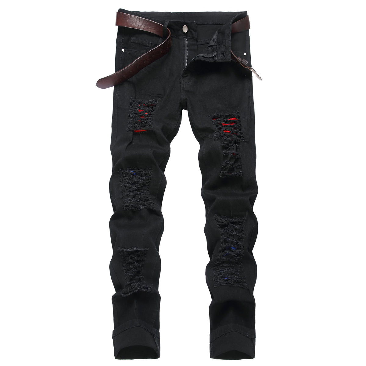 Men's Ripped Slim Fit Jeans Straight Leg Denim Pants
