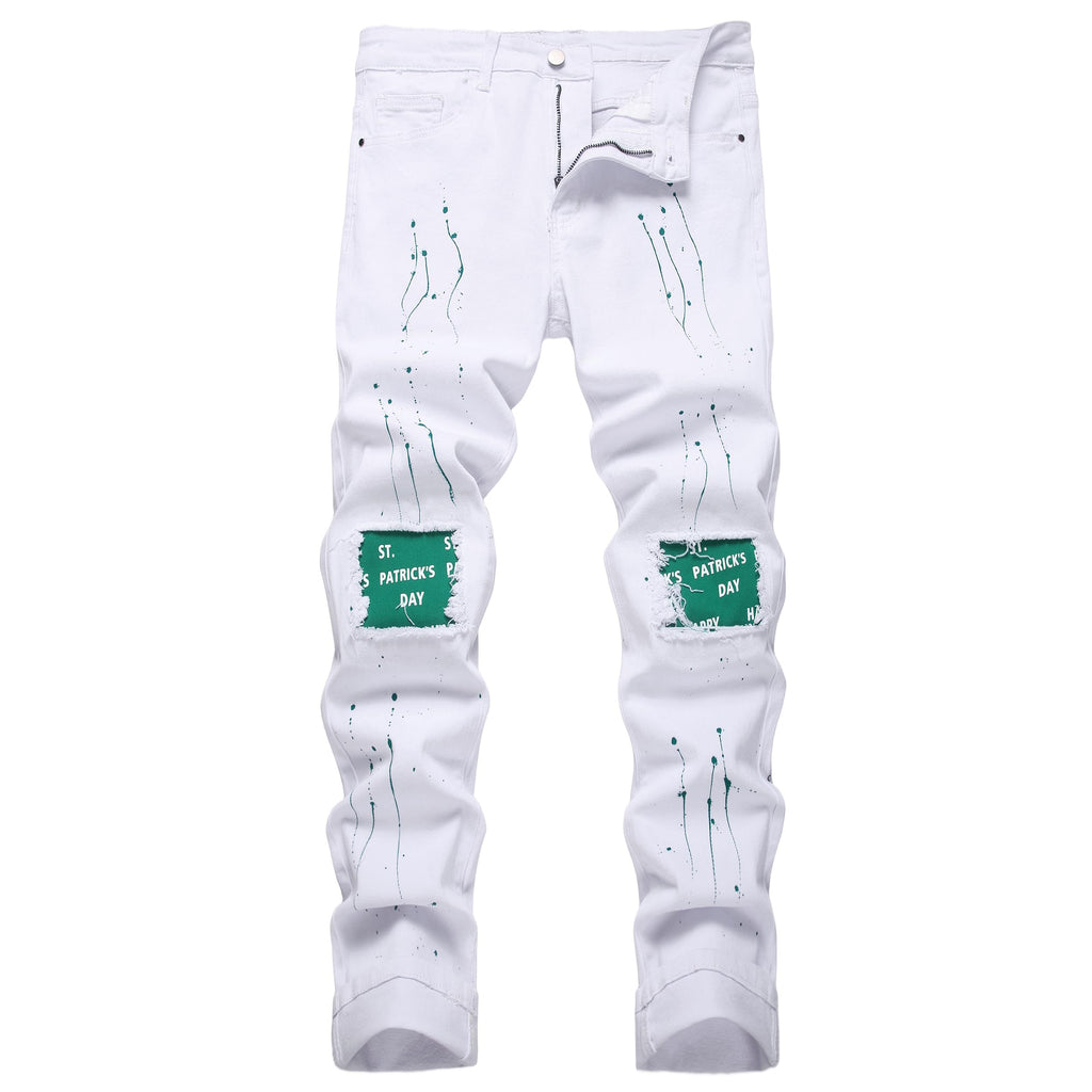 Men's Ripped Slim Fit Jeans Straight Leg Denim Pants