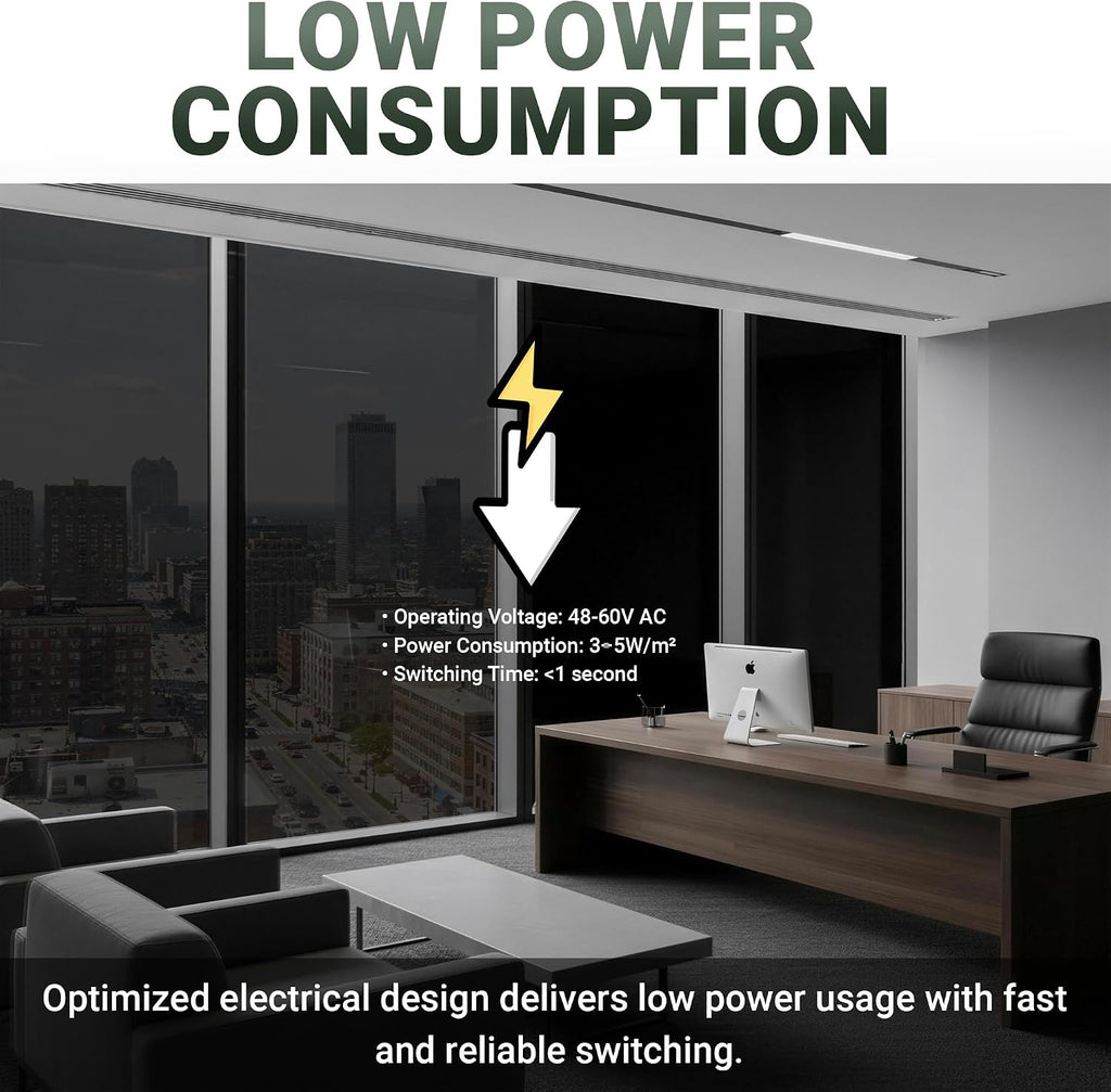 Black Window Privacy Film (27.5" x 39.5") | Switchable, Window Film | Smart Film for Home & Office Windows | Adhesive Privacy Film | Heat Insulation UV Blocking–Clear to Black Opaque
