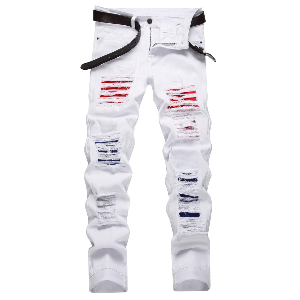Men's Ripped Slim Fit Jeans Straight Leg Denim Pants