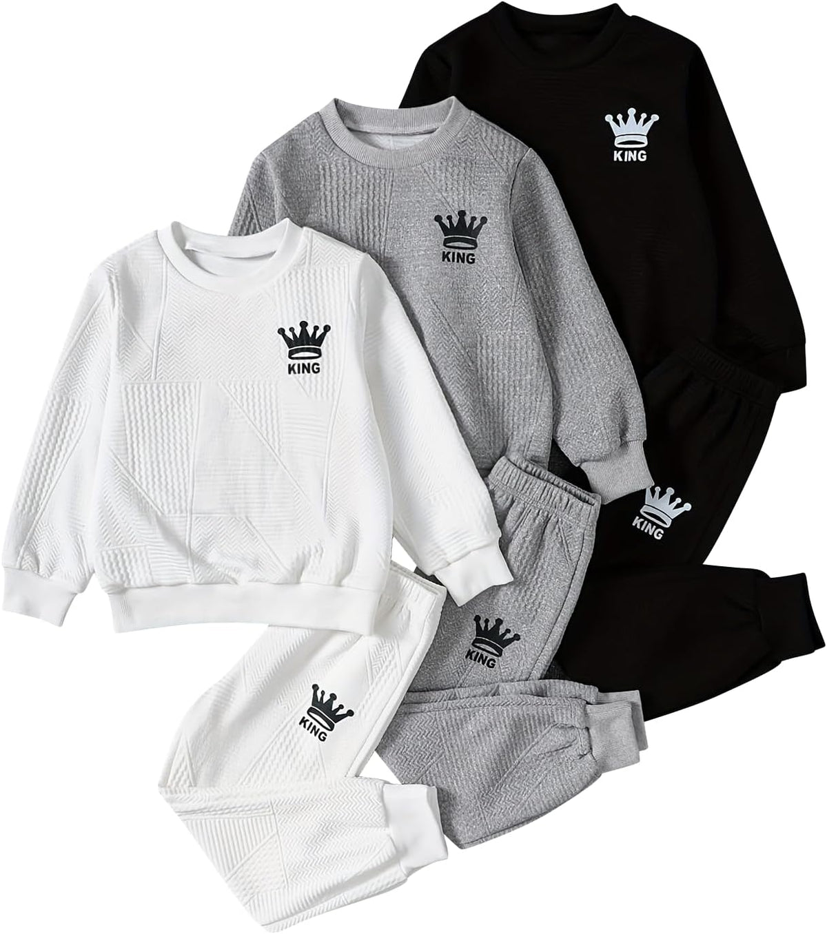 Boys Sweatsuit Letter Print Texture Sweatshirt and Jogger Pant Sets