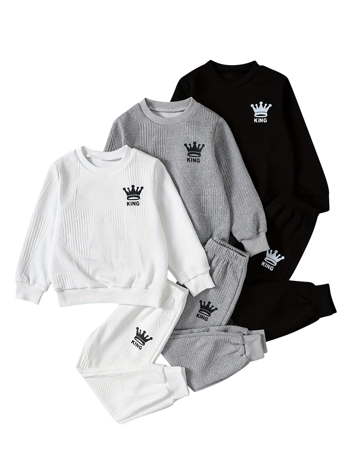 Boys Sweatsuit Letter Print Texture Sweatshirt and Jogger Pant Sets