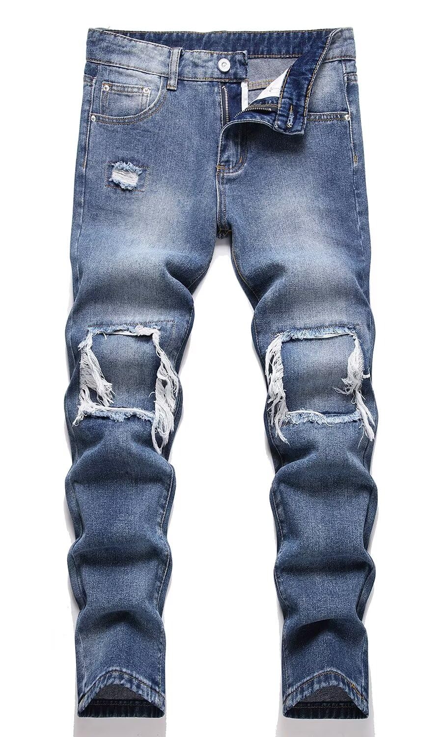 HENGAO Boy's Distressed Ripped Skinny Jeans