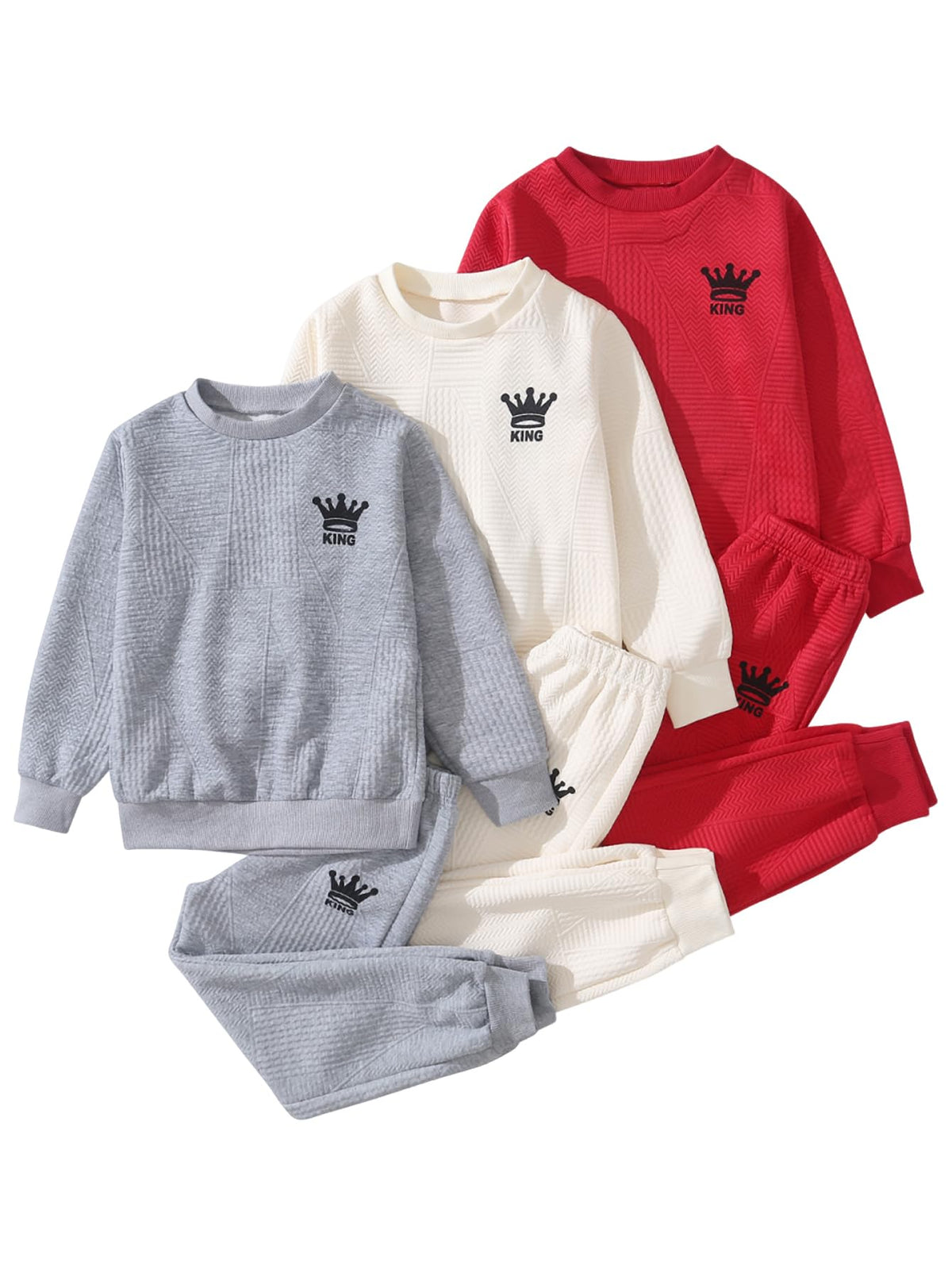 Boys Sweatsuit Letter Print Texture Sweatshirt and Jogger Pant Sets