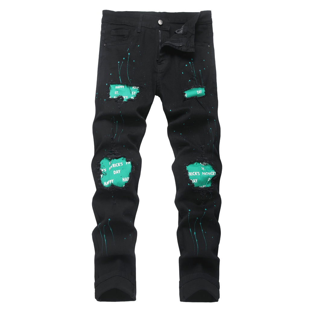 Men's Ripped Slim Fit Jeans Straight Leg Denim Pants