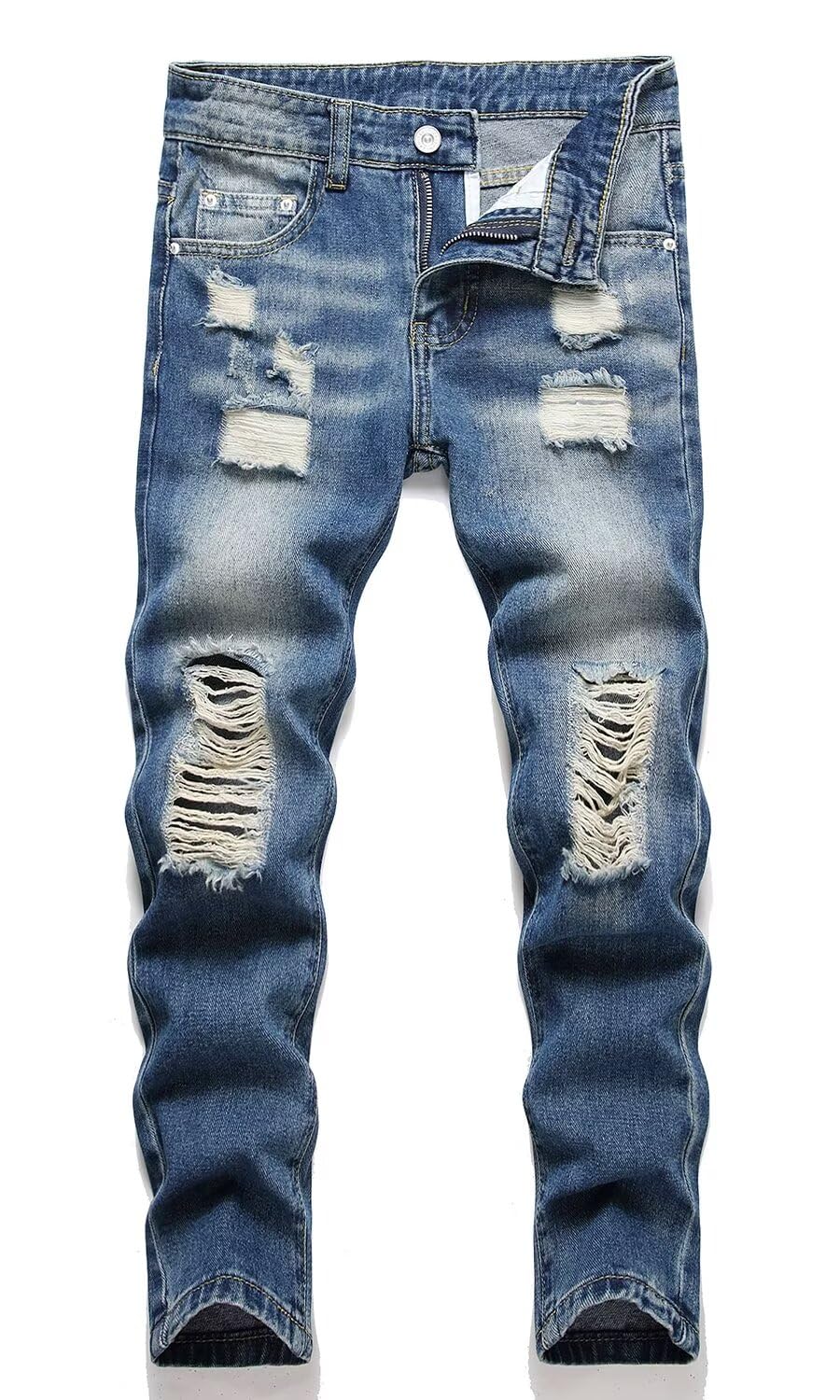 HENGAO Boy's Distressed Ripped Skinny Jeans