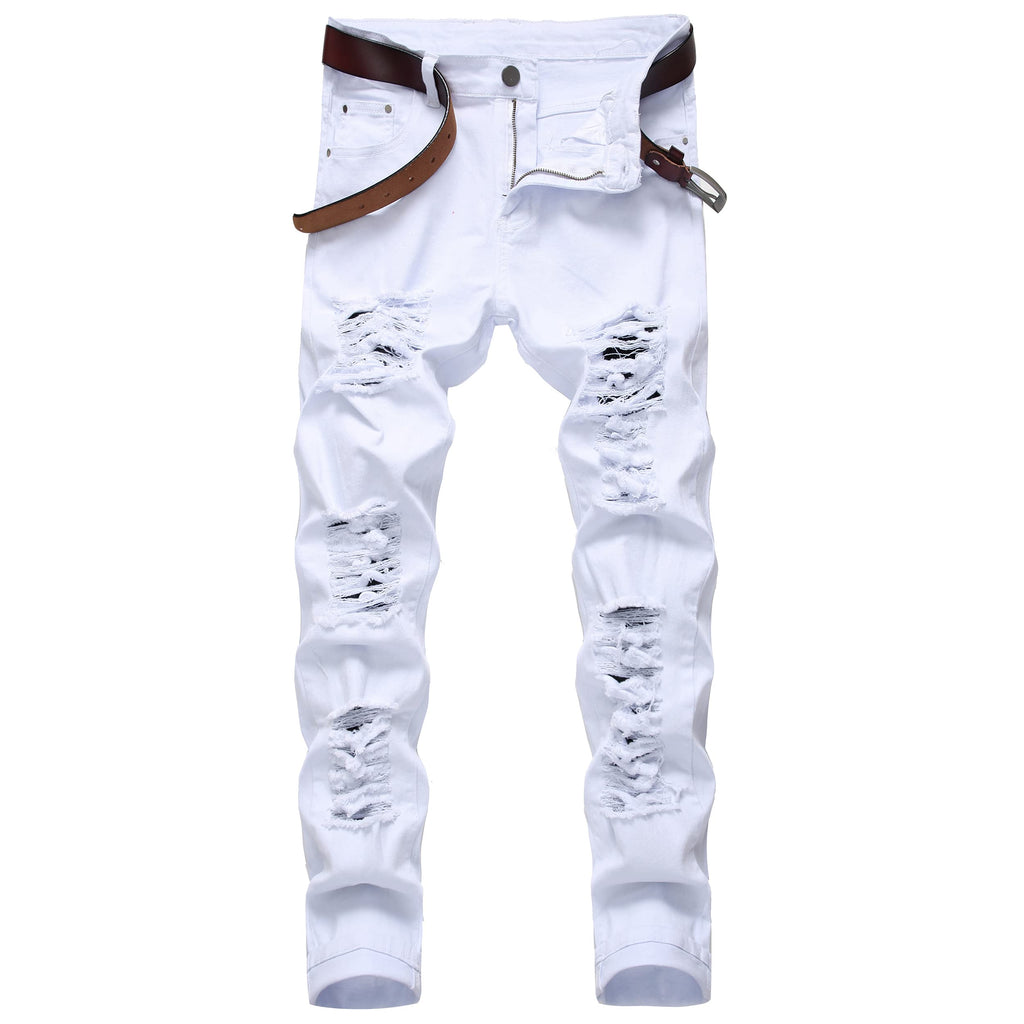 Men's Ripped Slim Fit Jeans Straight Leg Denim Pants