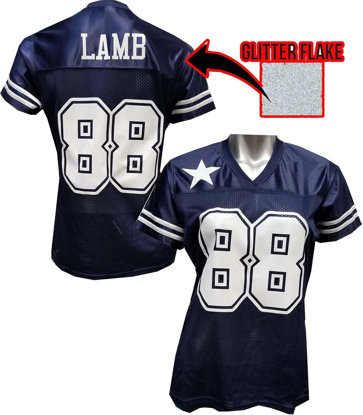 Custom Glitterflake Lamb Womens Navy Jersey Size Medium