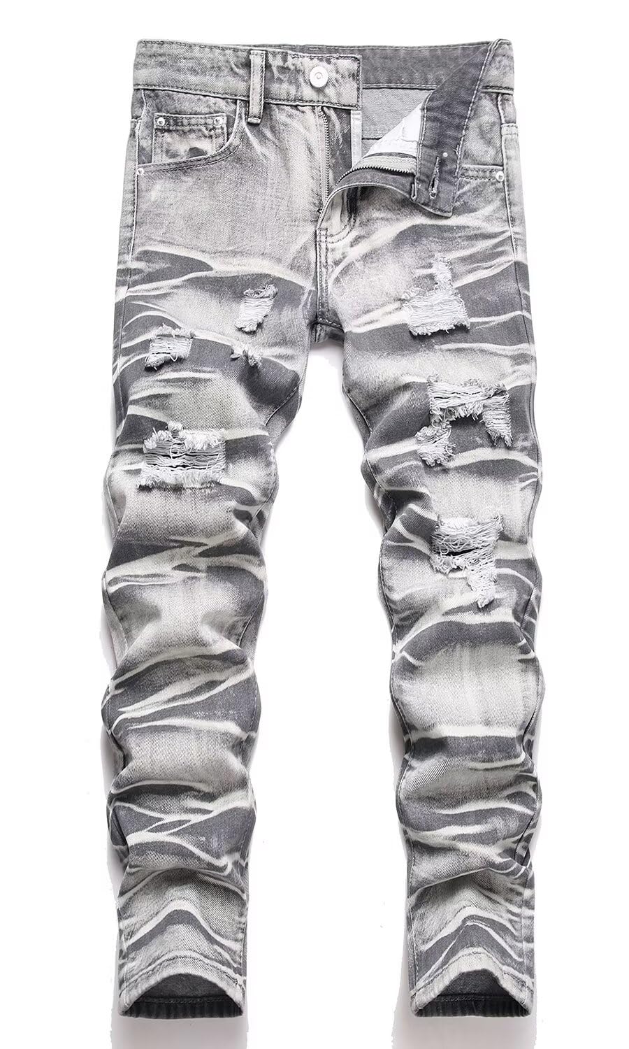 HENGAO Boy's Distressed Ripped Skinny Jeans