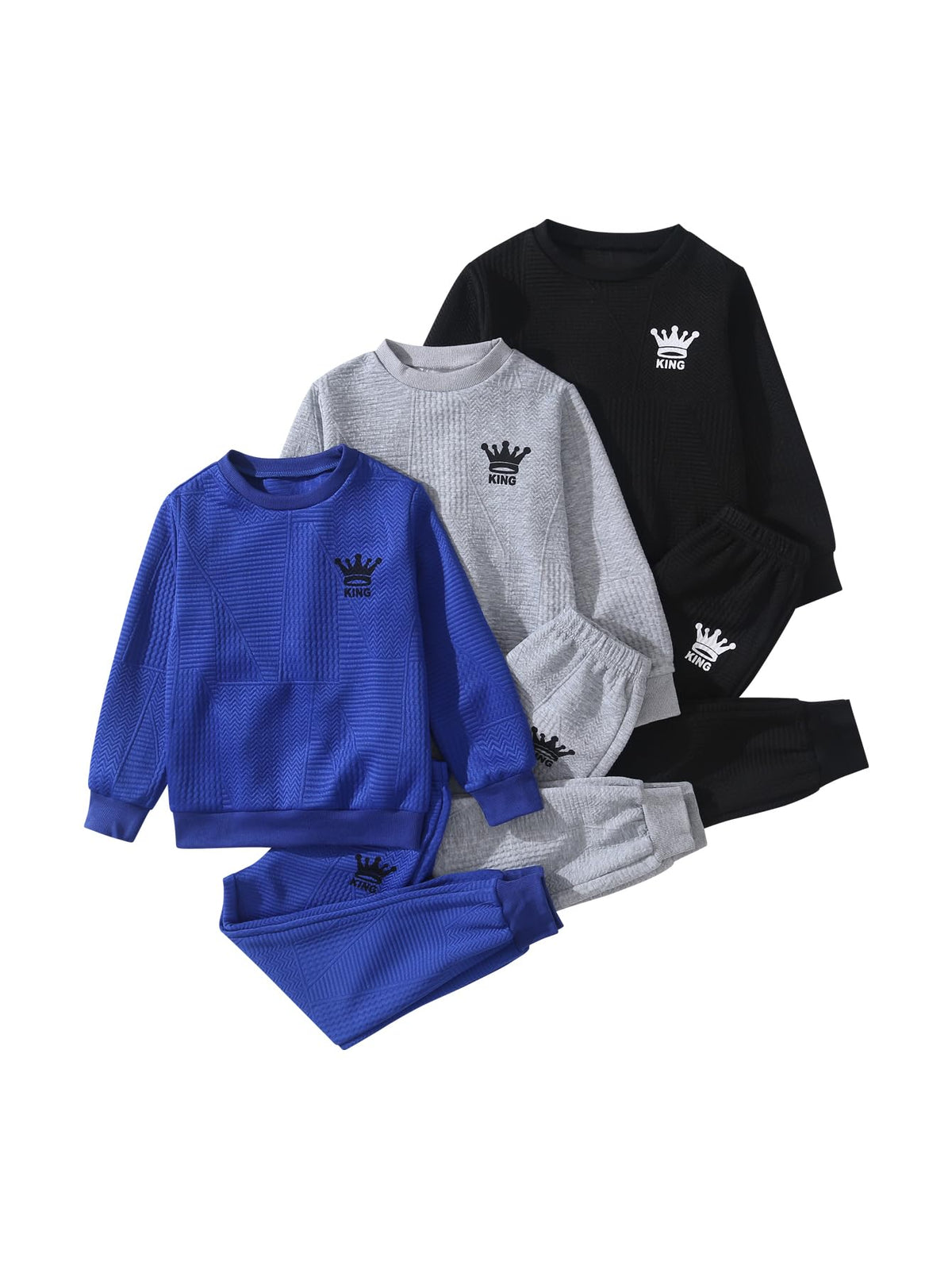 Boys Sweatsuit Letter Print Texture Sweatshirt and Jogger Pant Sets