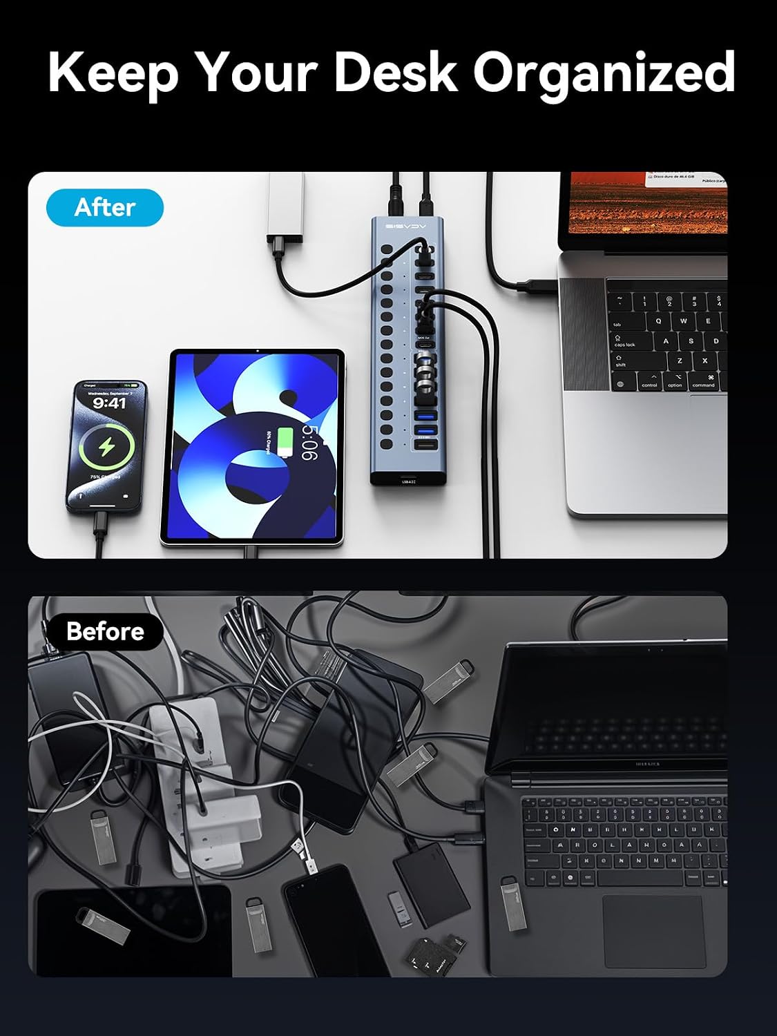 ACASIS Powered USB C Hub, 16-in-1 USB 3.2 Hub 10Gbps, 6 USB-A 3.2 + 2 USB-A 2.0+ 8 USB-C 3.2 Ports, Dual USB-C PD 30W, 150W Adapter, 3.3FT Cable, Aluminum USB Hub for PC, Laptop, Mac mini, iMac, iPad