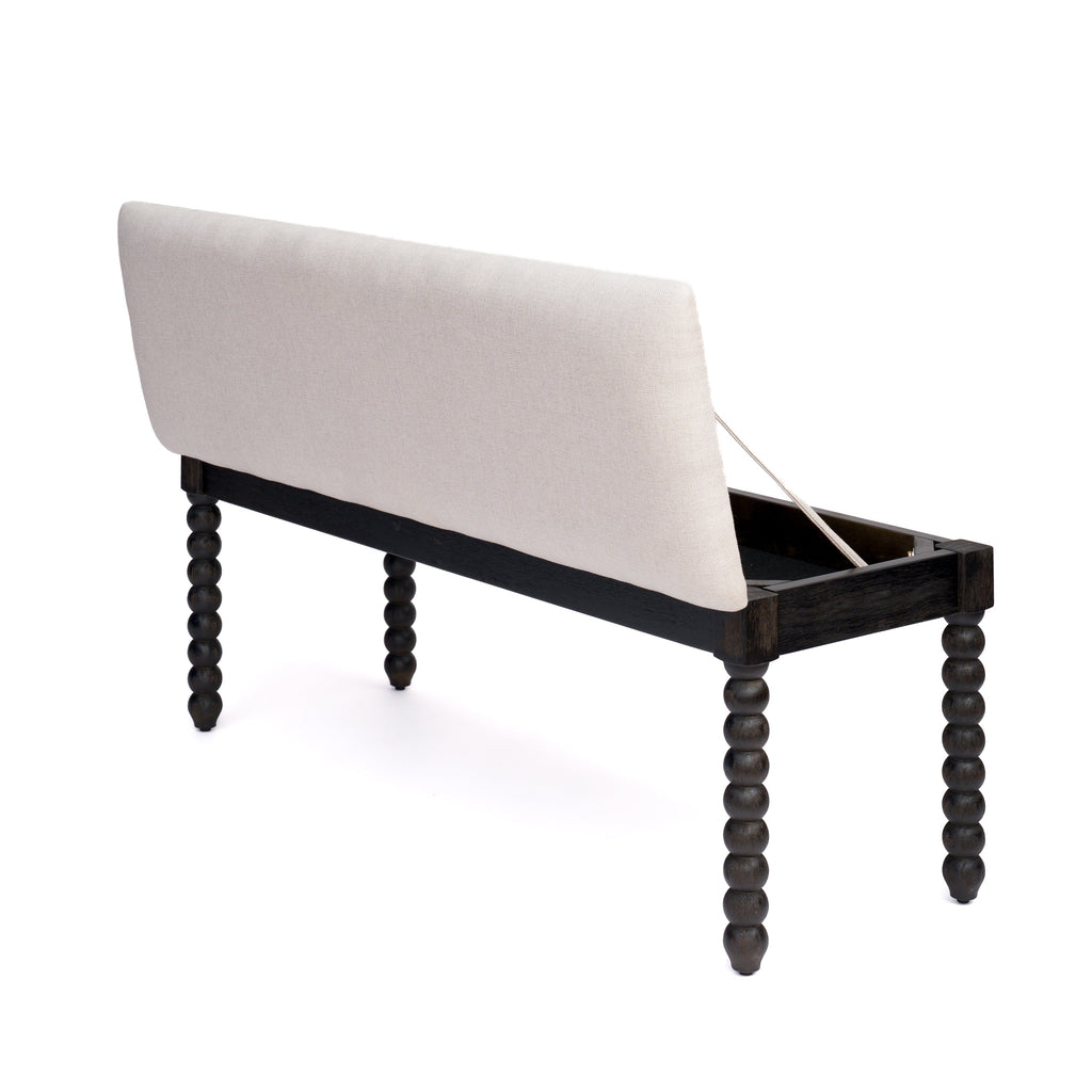 Farmhouse Wooden Storage Bench with Soft Cushion – Turned Spindle Legs