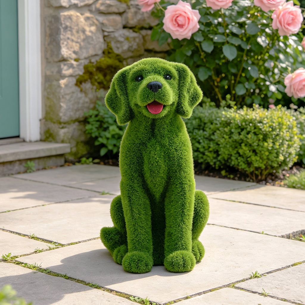 Flocked Dog Garden Statue with Weatherproof Resin - Green
