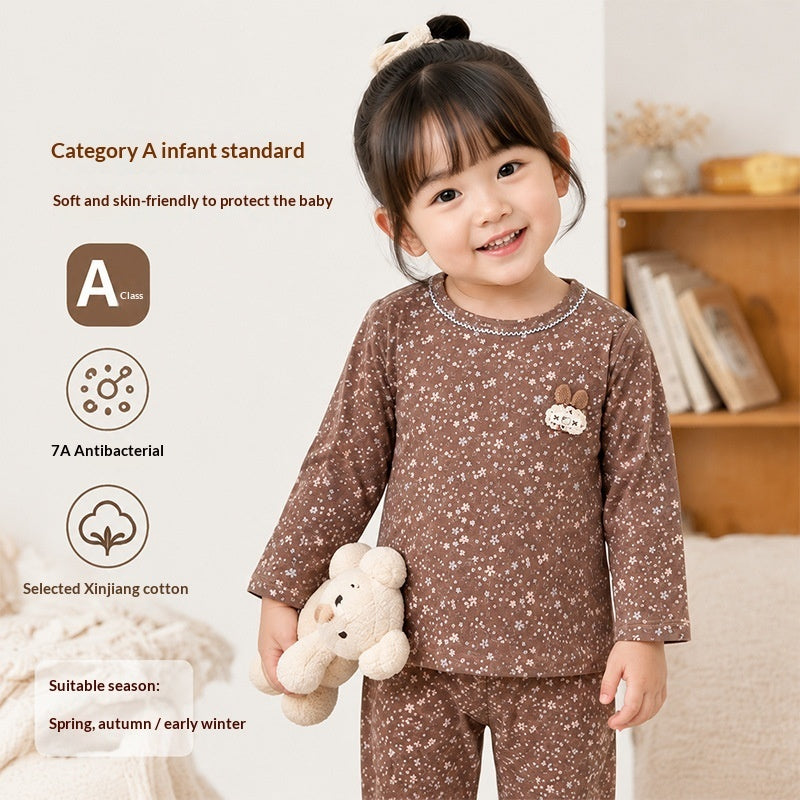 SpringAutumn Boneless Boys And Girls Autumn Top And Pants Set 7A Antibacterial Underwear Set