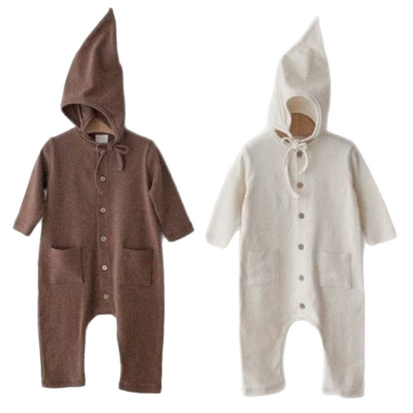 Solid-color Pocketed Chest-opening Baby Romper