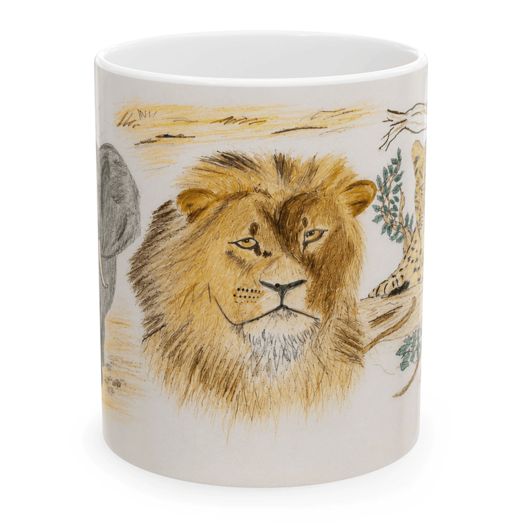 PimsArt African Safari Lion Elephant Leopard Mug From Original Drawing