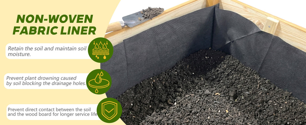 Solid Fir Wood Raised Garden Bed with Liner