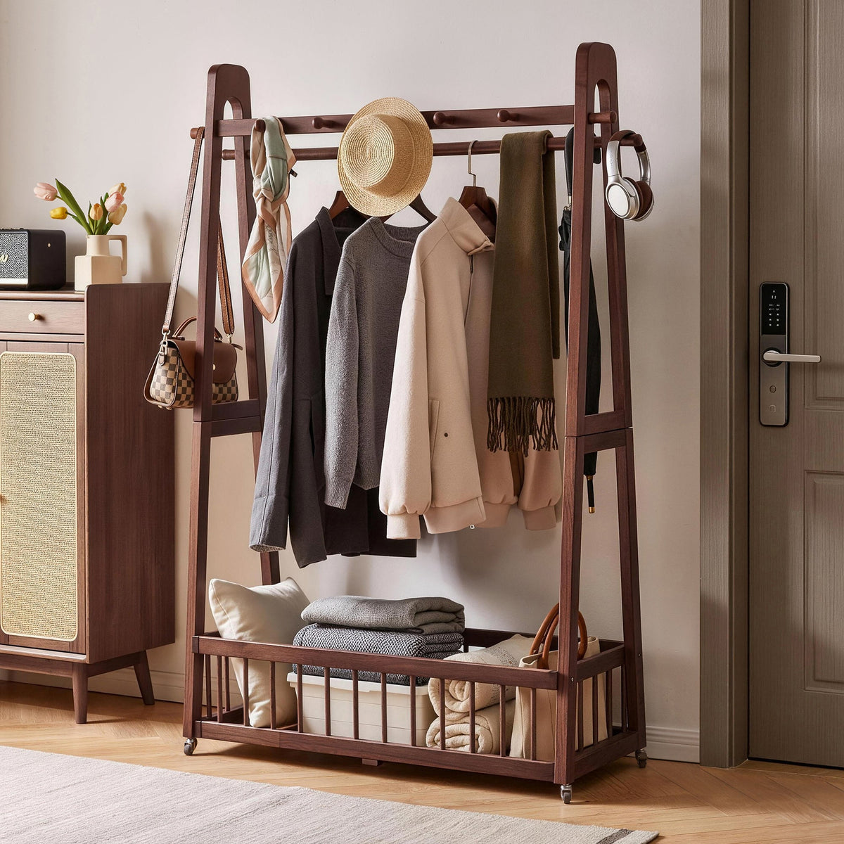 Solid Wood Freestanding Clothing Garment Rack