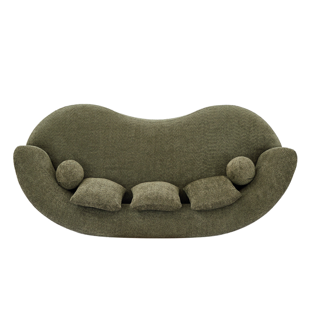 Curved Modern Boucle Sofa with Upholstered Finish - Forest Green, Beige, Camel