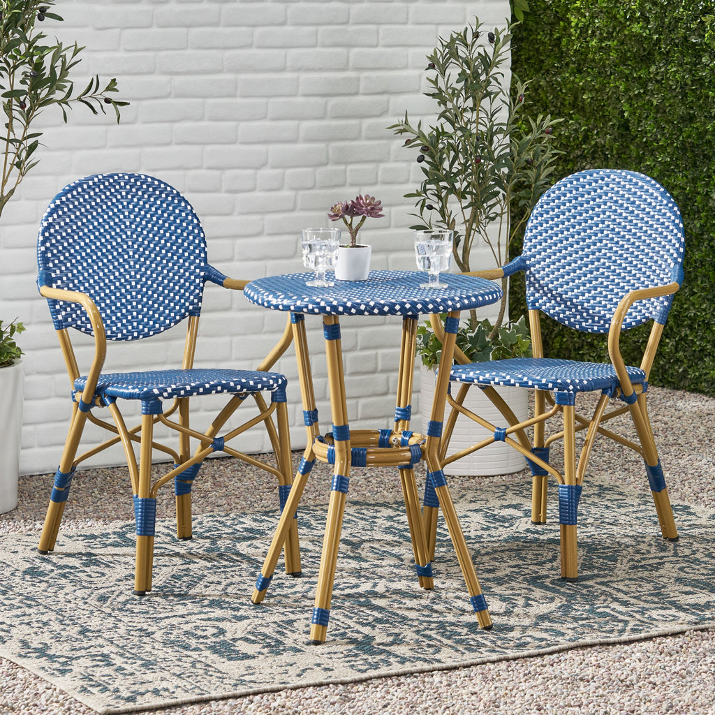 Outdoor PE Rattan and Aluminum 3 Piece French Bistro Set