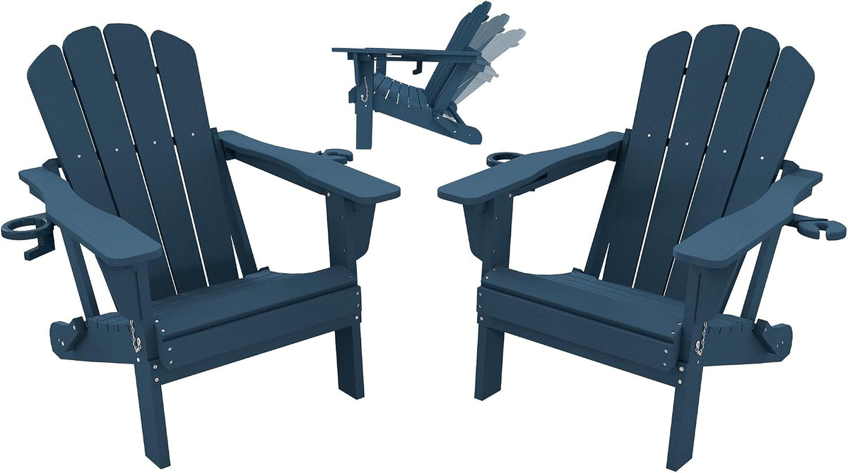 Adjustable HDPE Adirondack Chairs Set of 2 with Adjustable Backrest - White, Blue, Grey, Black