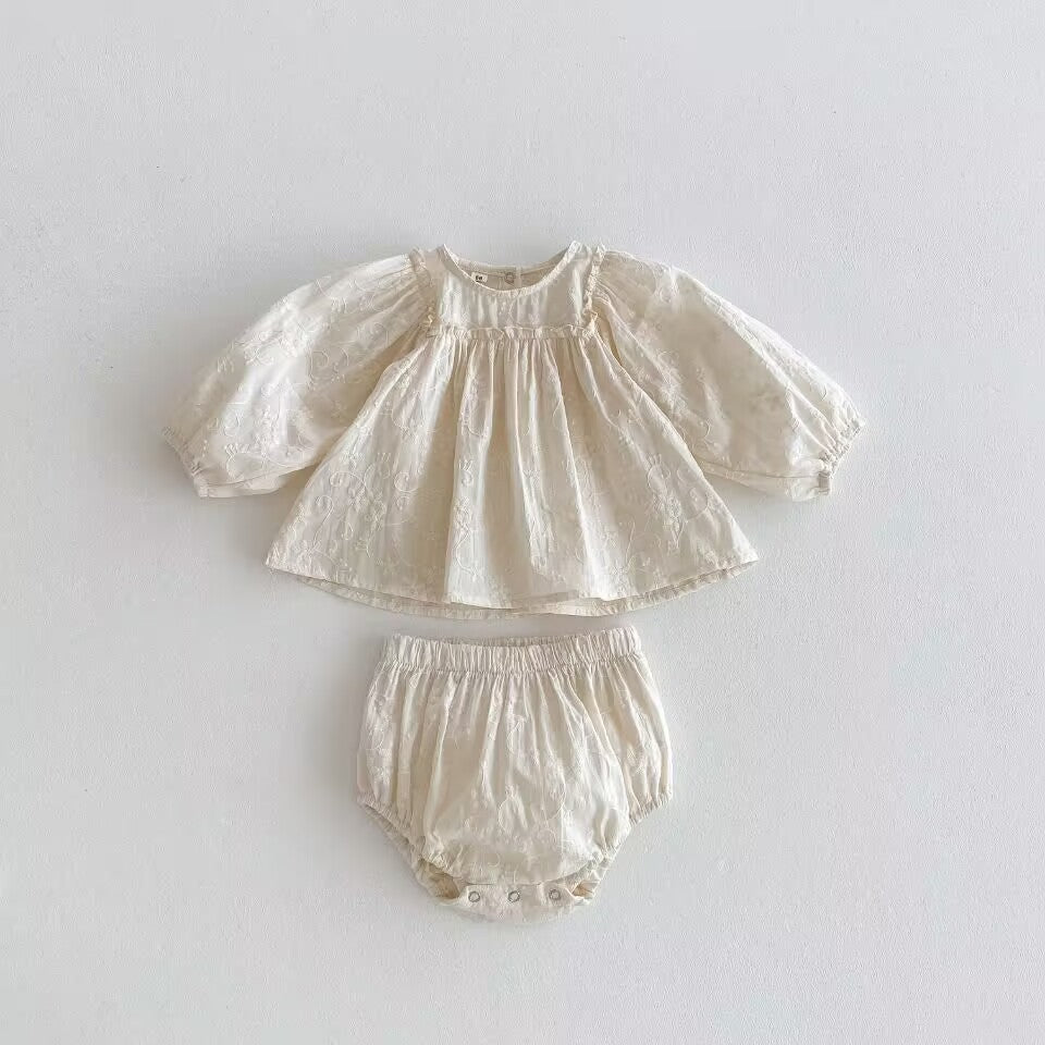 Embroidered Plaid Baby Girl Bloomers Set Cotton