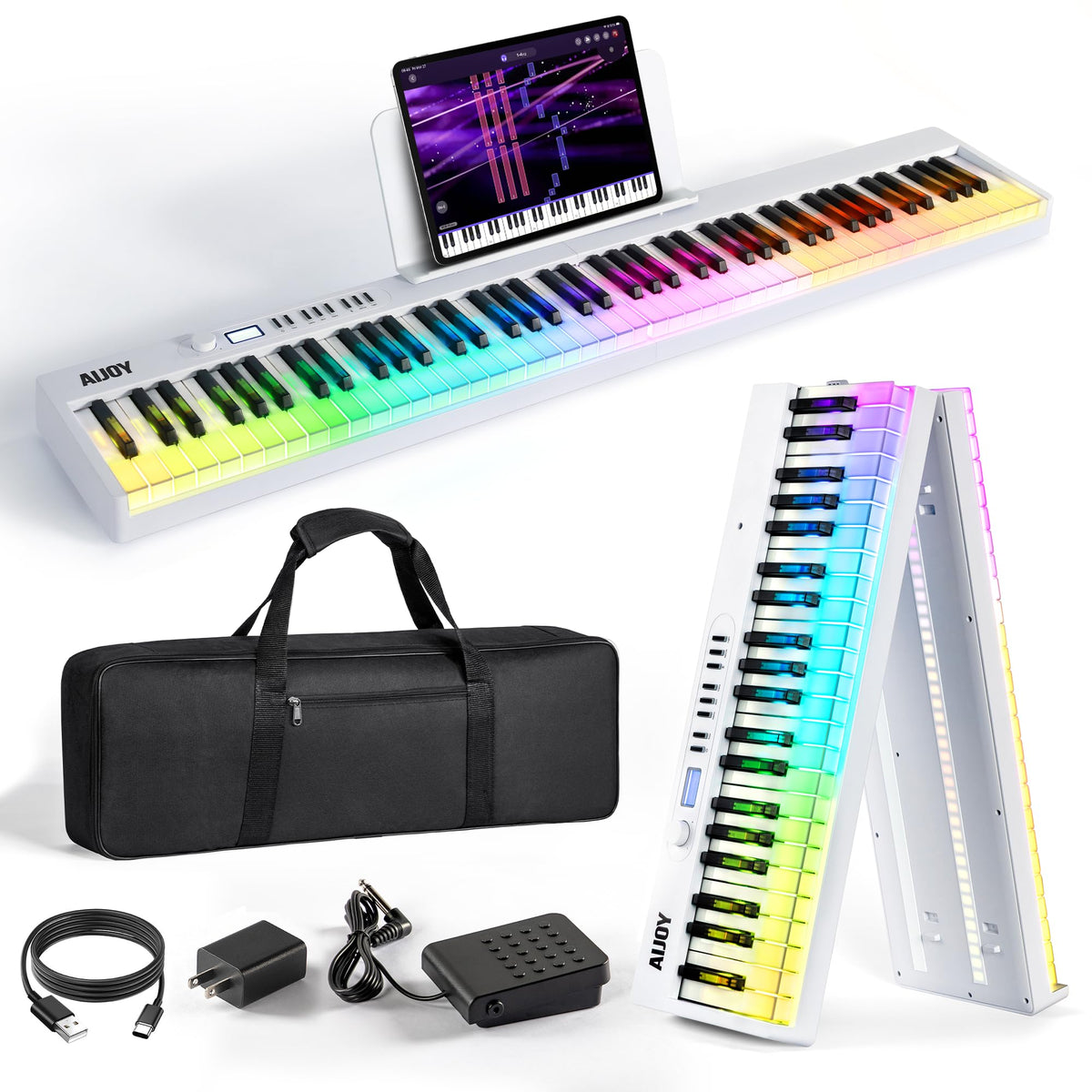 AiJoy 88-Key Folding Piano Keyboard with Light Up Semi-Weighted Keys