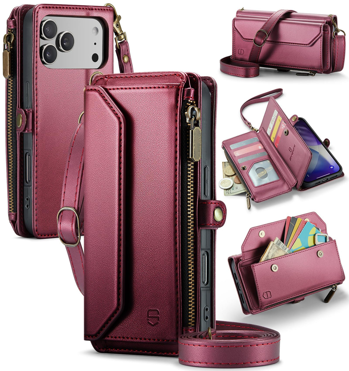 Strapurs for iPhone Air - Zipper Strap Wallet Case for Women, Purple