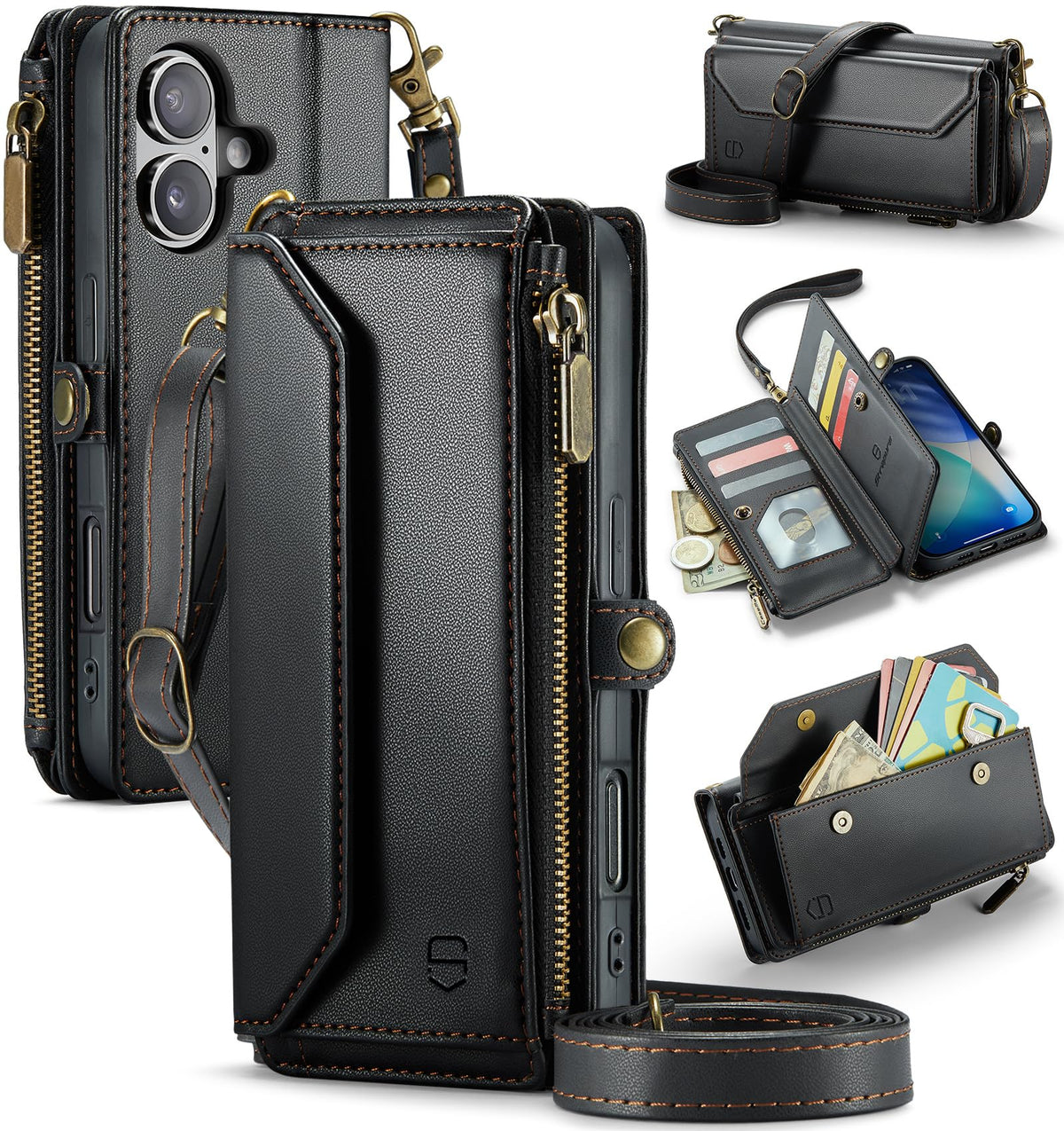 Strapurs for iPhone Air - Zipper Strap Wallet Case for Women, Purple