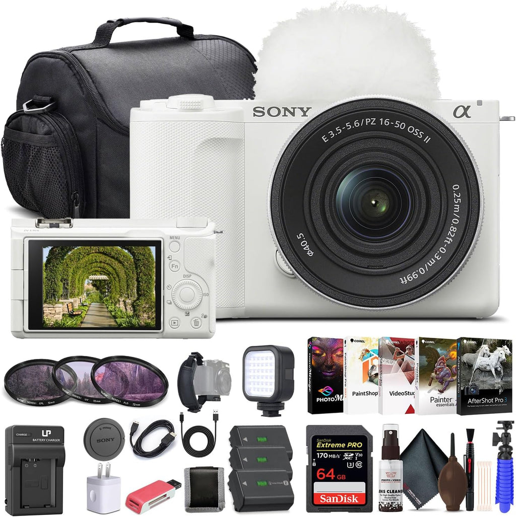 Sony Alpha ZV-E10 II Camera with 16-50mm Lens + Filter Kit (White) Bundle