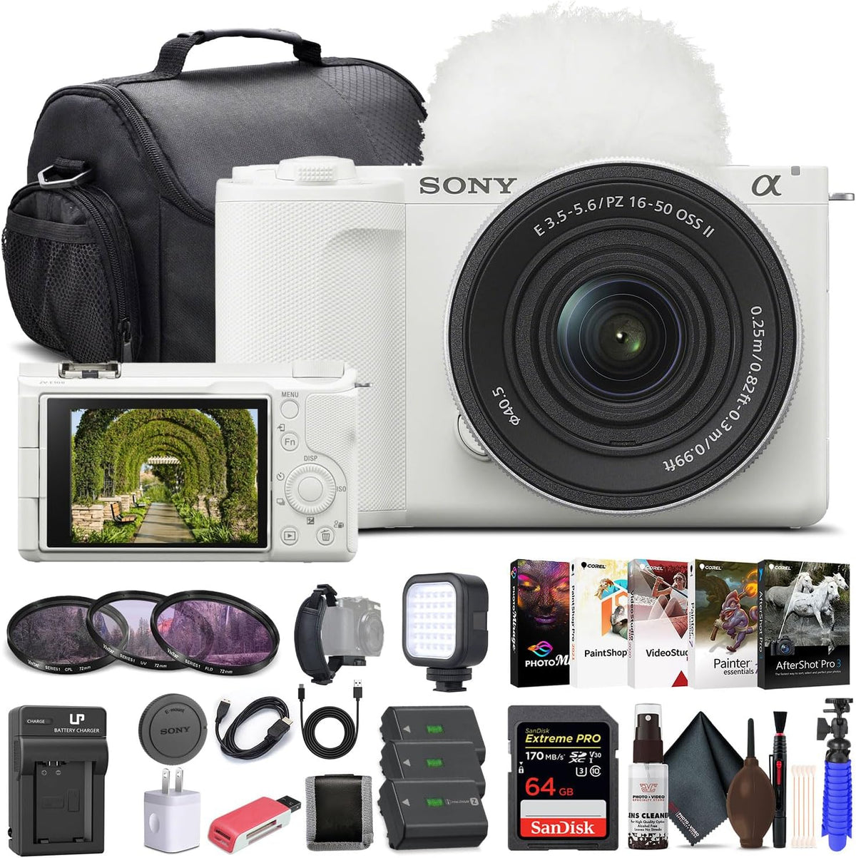Sony Alpha ZV-E10 II Camera with 16-50mm Lens + Filter Kit (White) Bundle
