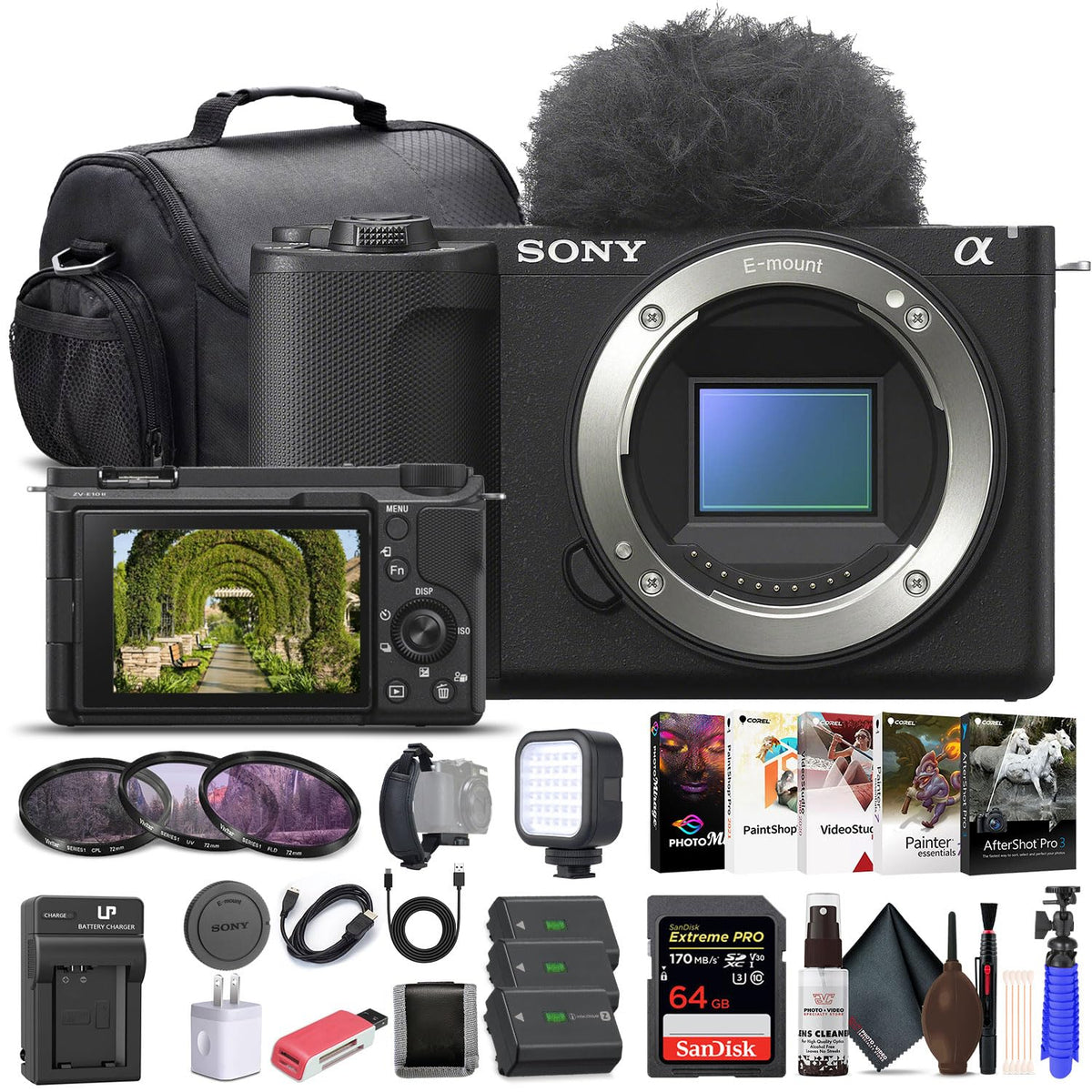 Sony Alpha ZV-E10 II Camera with 16-50mm Lens + Filter Kit (White) Bundle