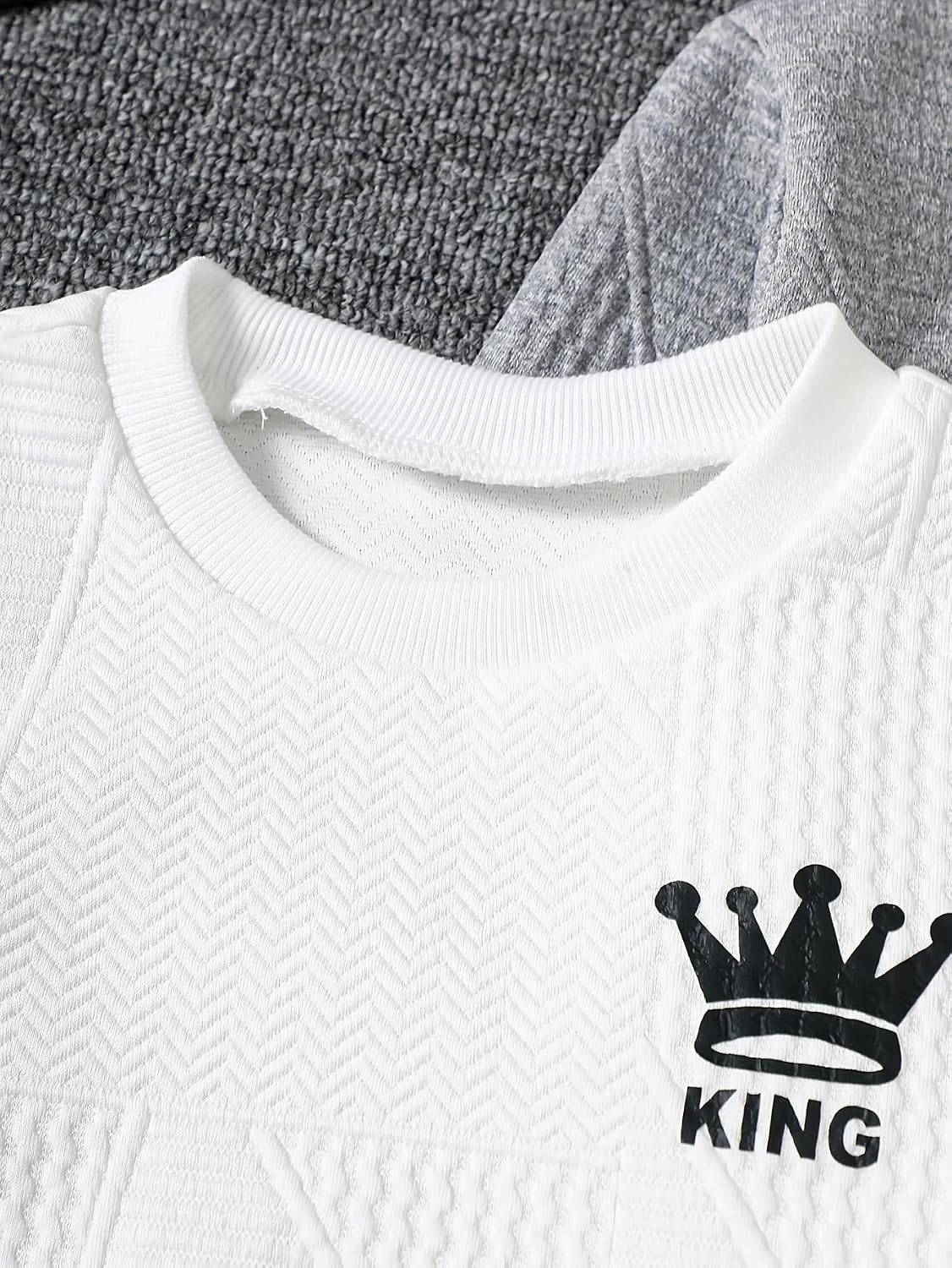 Boys Sweatsuit Letter Print Texture Sweatshirt and Jogger Pant Sets