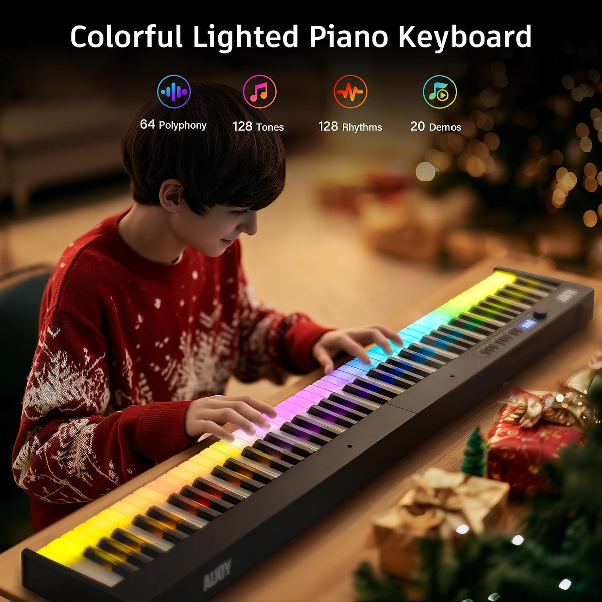 AiJoy 88-Key Folding Piano Keyboard with Light Up Semi-Weighted Keys