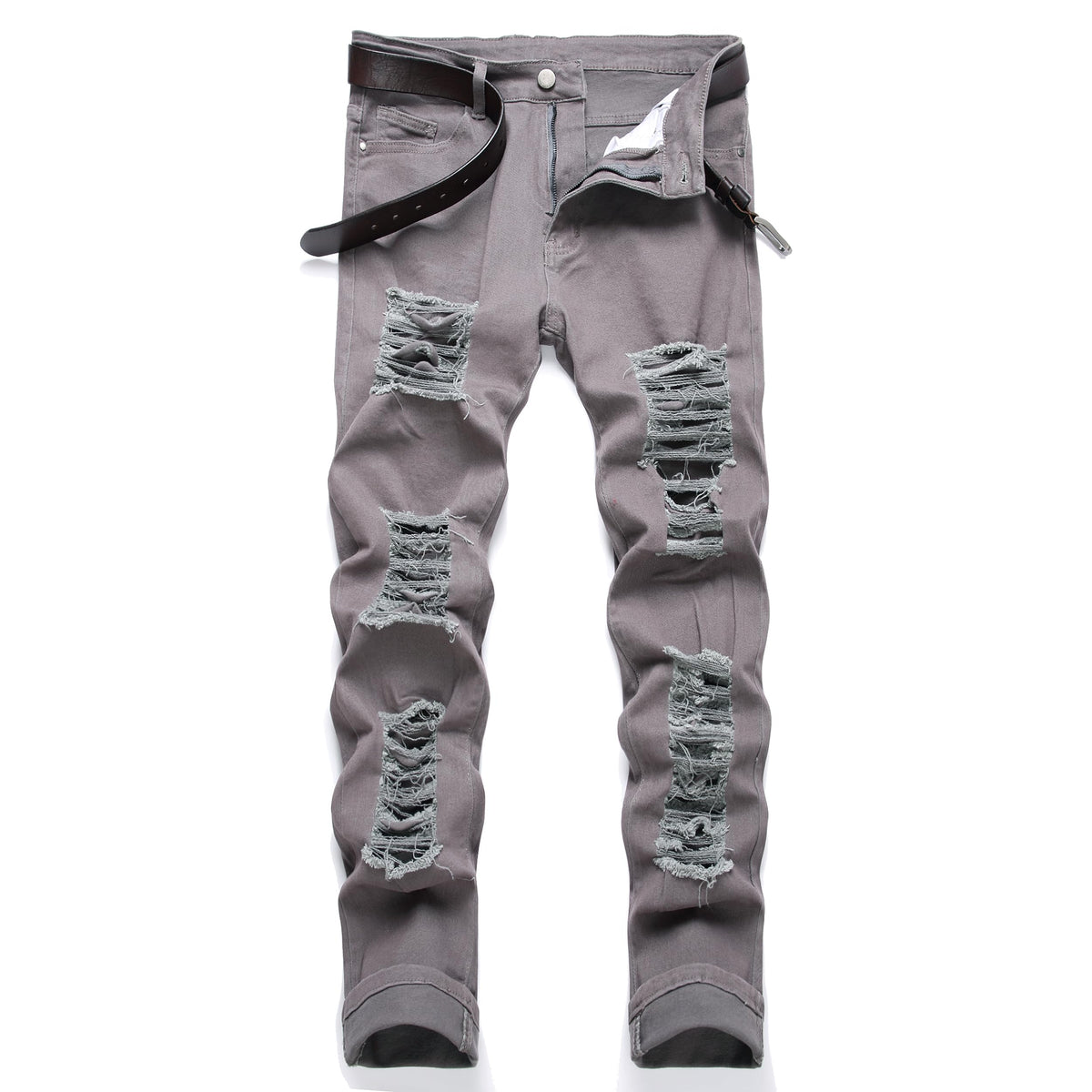 Men's Ripped Slim Fit Jeans Straight Leg Denim Pants