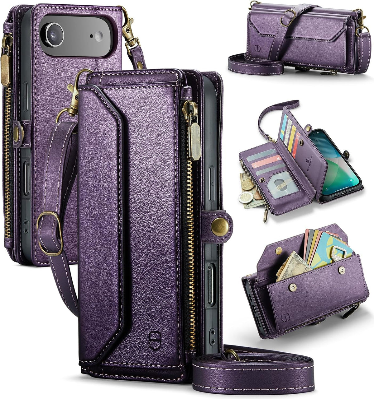 Strapurs for iPhone Air - Zipper Strap Wallet Case for Women, Purple