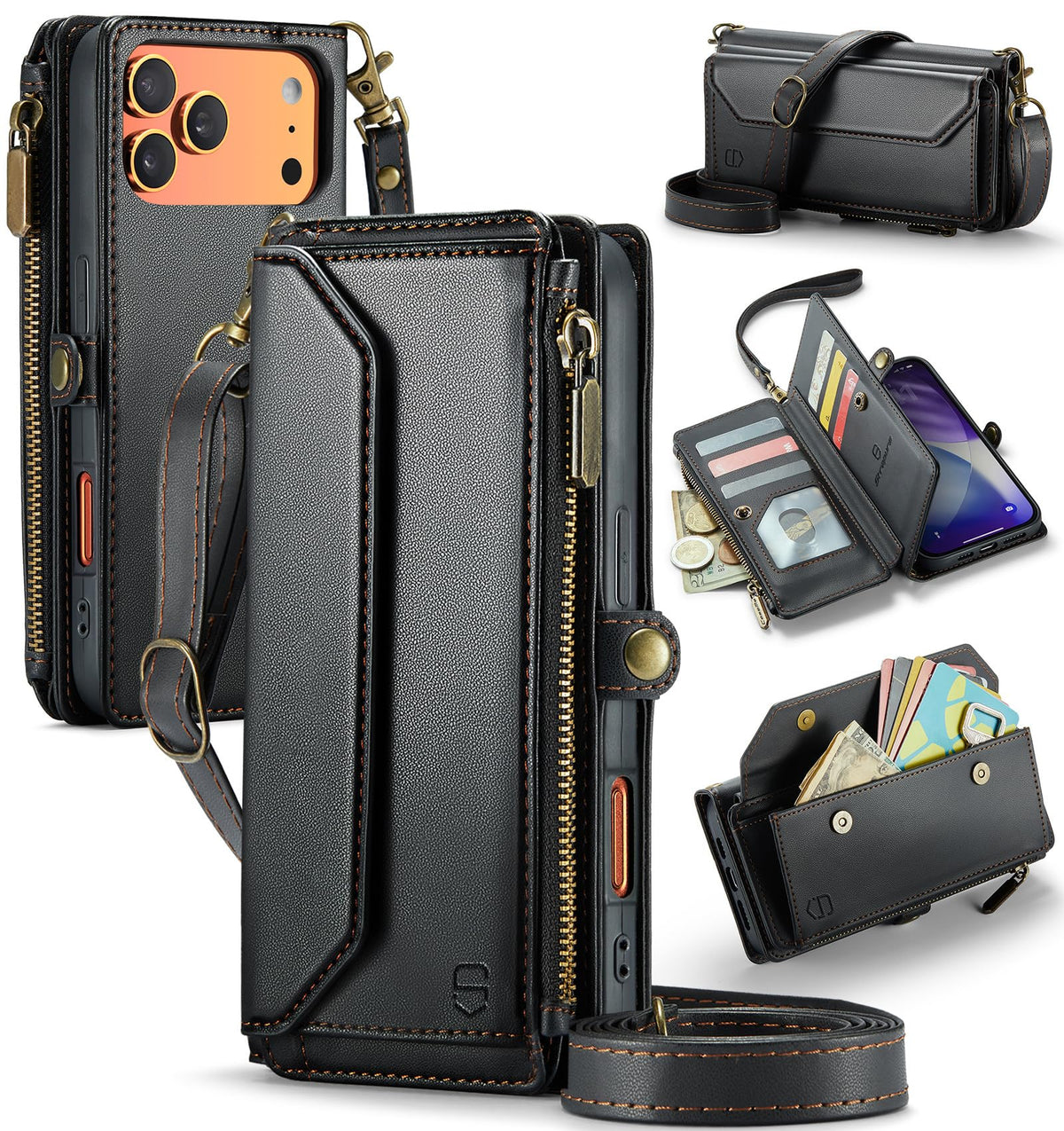 Strapurs for iPhone Air - Zipper Strap Wallet Case for Women, Purple