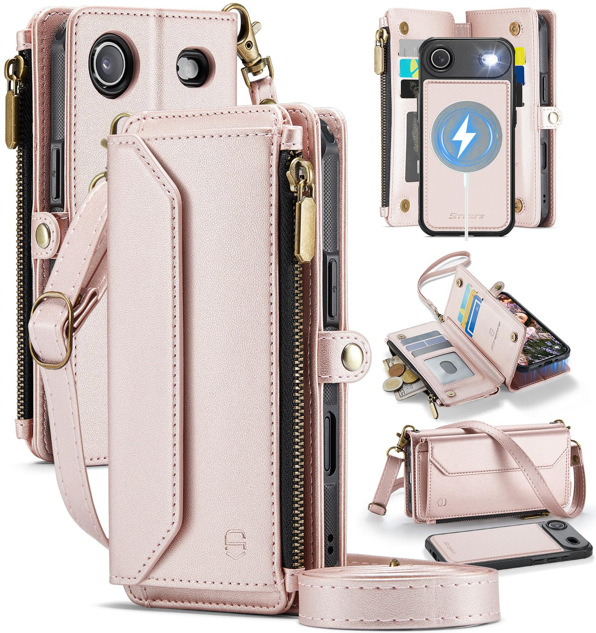 Strapurs for iPhone Air - Zipper Strap Wallet Case for Women, Purple