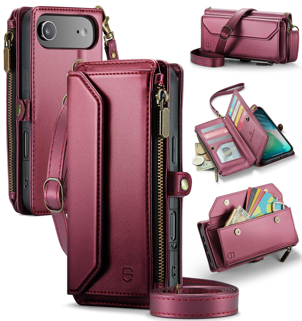 Strapurs for iPhone Air - Zipper Strap Wallet Case for Women, Purple