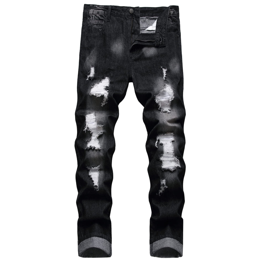 Men's Ripped Slim Fit Jeans Straight Leg Denim Pants
