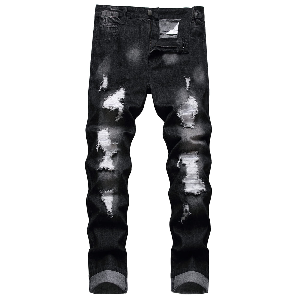 Men's Ripped Slim Fit Jeans Straight Leg Denim Pants