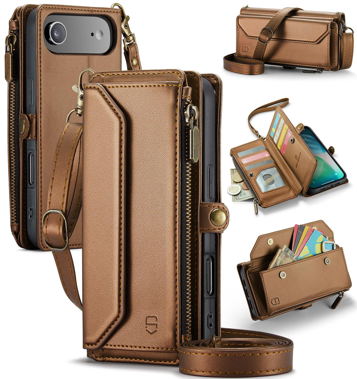 Strapurs for iPhone Air - Zipper Strap Wallet Case for Women, Purple