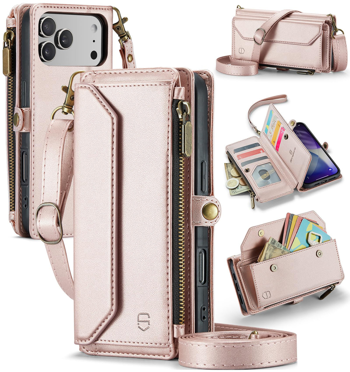 Strapurs for iPhone Air - Zipper Strap Wallet Case for Women, Purple