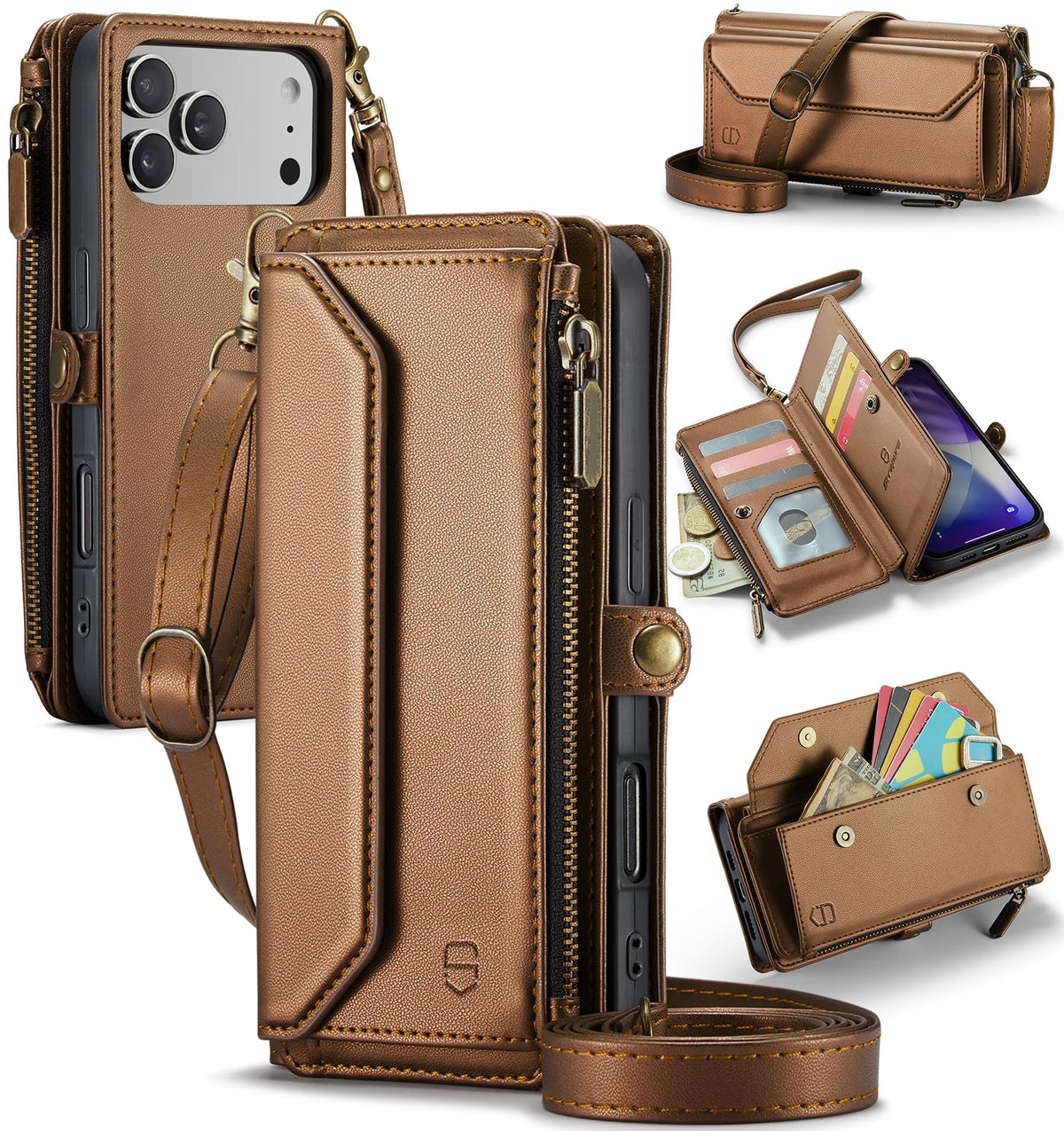 Strapurs for iPhone Air - Zipper Strap Wallet Case for Women, Purple