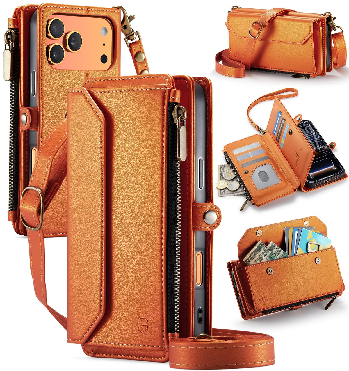 Strapurs for iPhone Air - Zipper Strap Wallet Case for Women, Purple