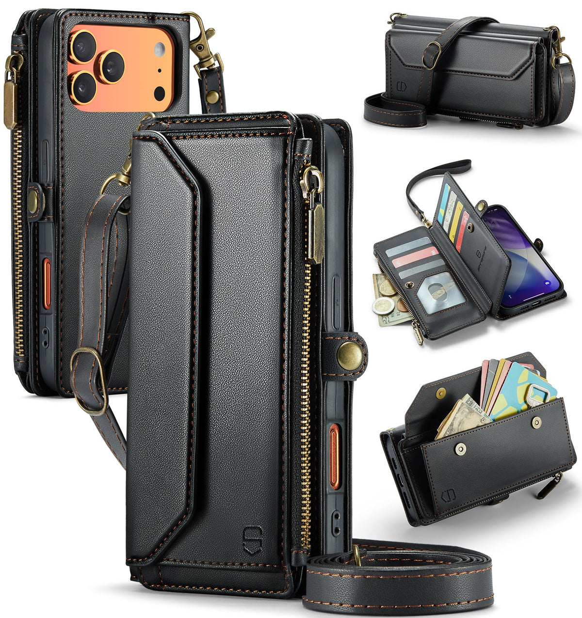 Strapurs for iPhone Air - Zipper Strap Wallet Case for Women, Purple