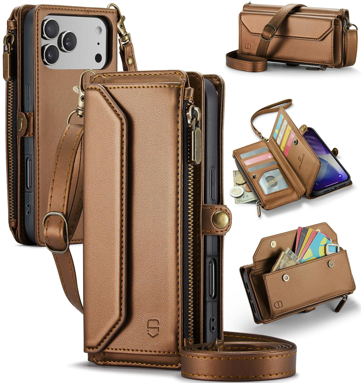 Strapurs for iPhone Air - Zipper Strap Wallet Case for Women, Purple