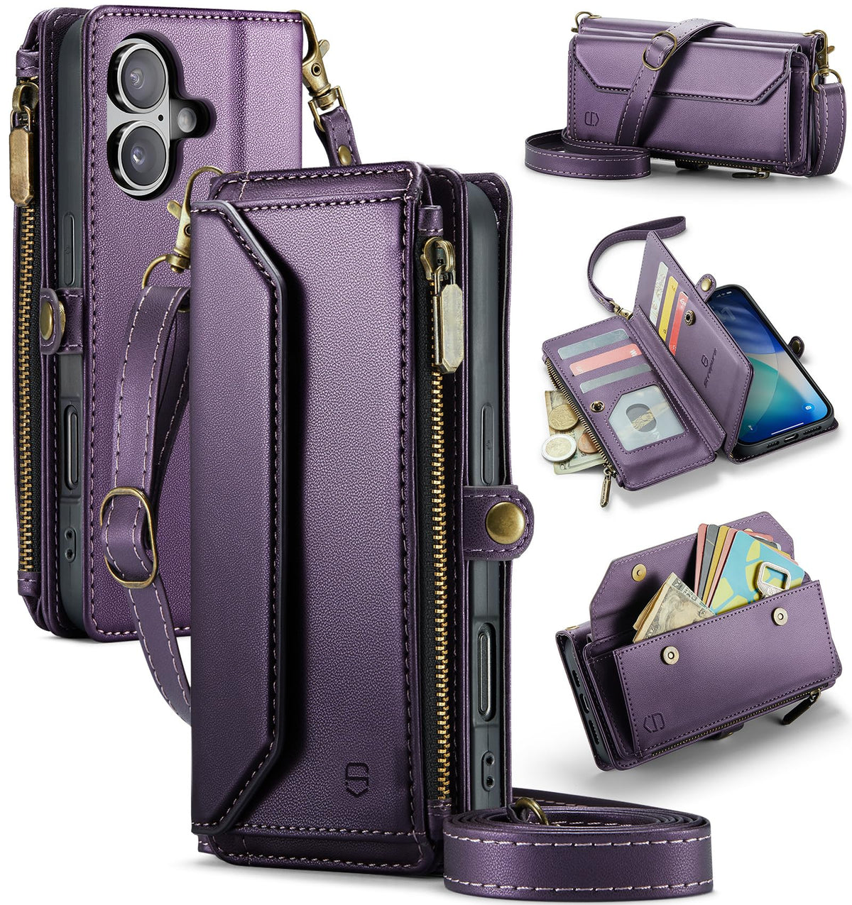 Strapurs for iPhone Air - Zipper Strap Wallet Case for Women, Purple
